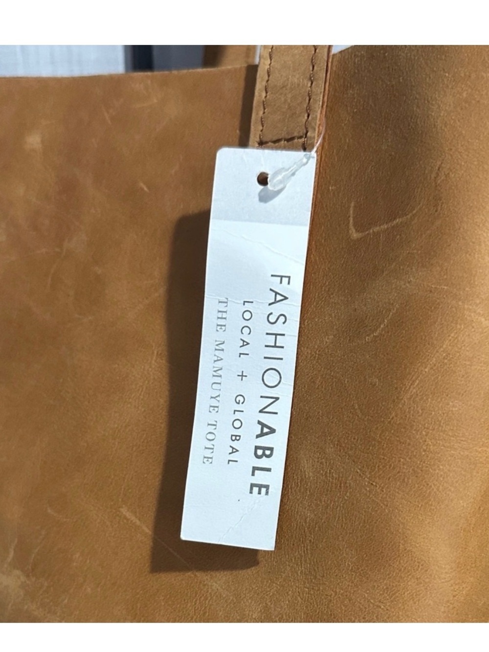 NEW ABLE Mayume Tan Leather Tote Bag 17” x 14” x 6” with 10” Drop - Picture 7 of 9